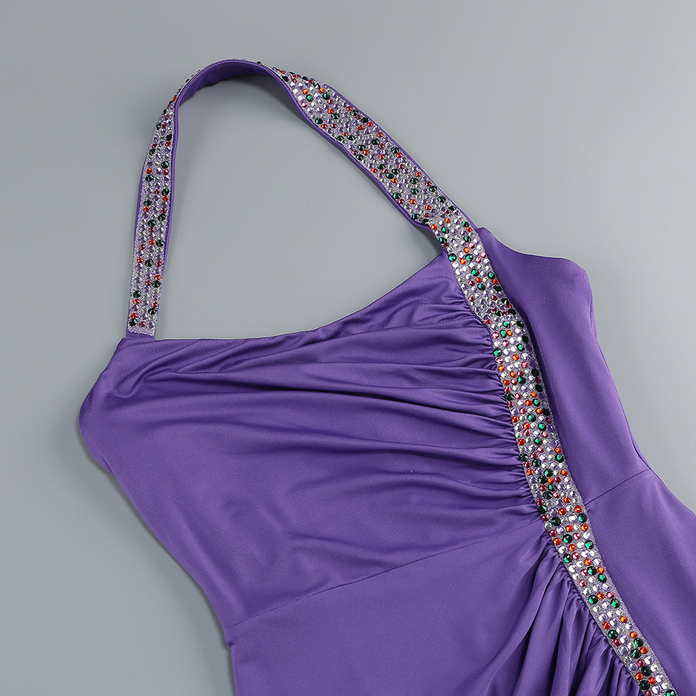 Flowering Girl Women multicolor-pearl embellished purple halter maxi dress