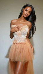 Flowering Girl Women Kalene Strapless Ruffle Tulle Dress In Apricot