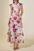 zenobia Floral Lace Ruffle Maxi Dress - white