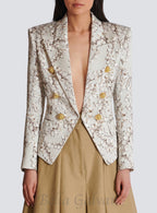 Flowering Girl Women 6-button satin jacket with Redcurrant print
