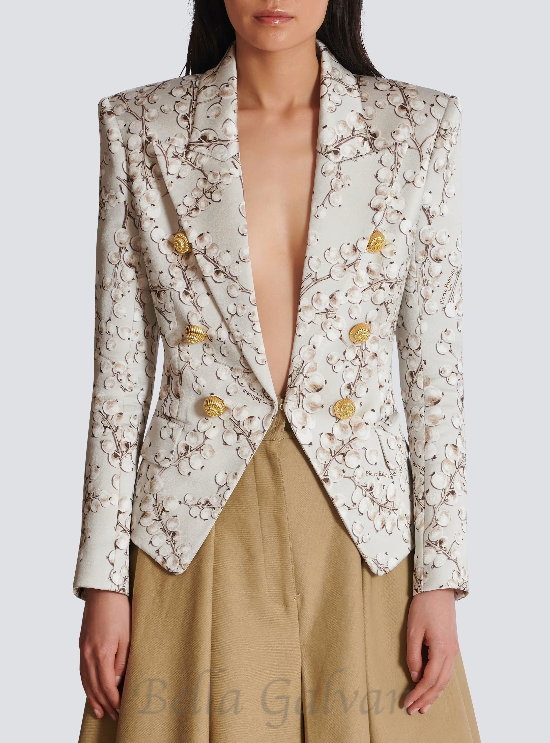 Flowering Girl Women 6-button satin jacket with Redcurrant print
