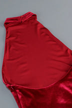 Michaelia Halterneck Fringe Velvet Dress In Burgundy