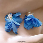 Flowering Girl Women Drew Blue Flower Earrings