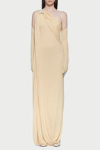 Flowering Girl Women Xaviera One-Shoulder Pleated Backless Maxi Dress In Yellow