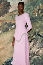 Flowering Girl Women damla Rhinestone embellished Long Sleeve Midi Dress - pink