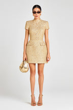 Tiffany Pearl-Embellished Tweed Mini Dress In Gold