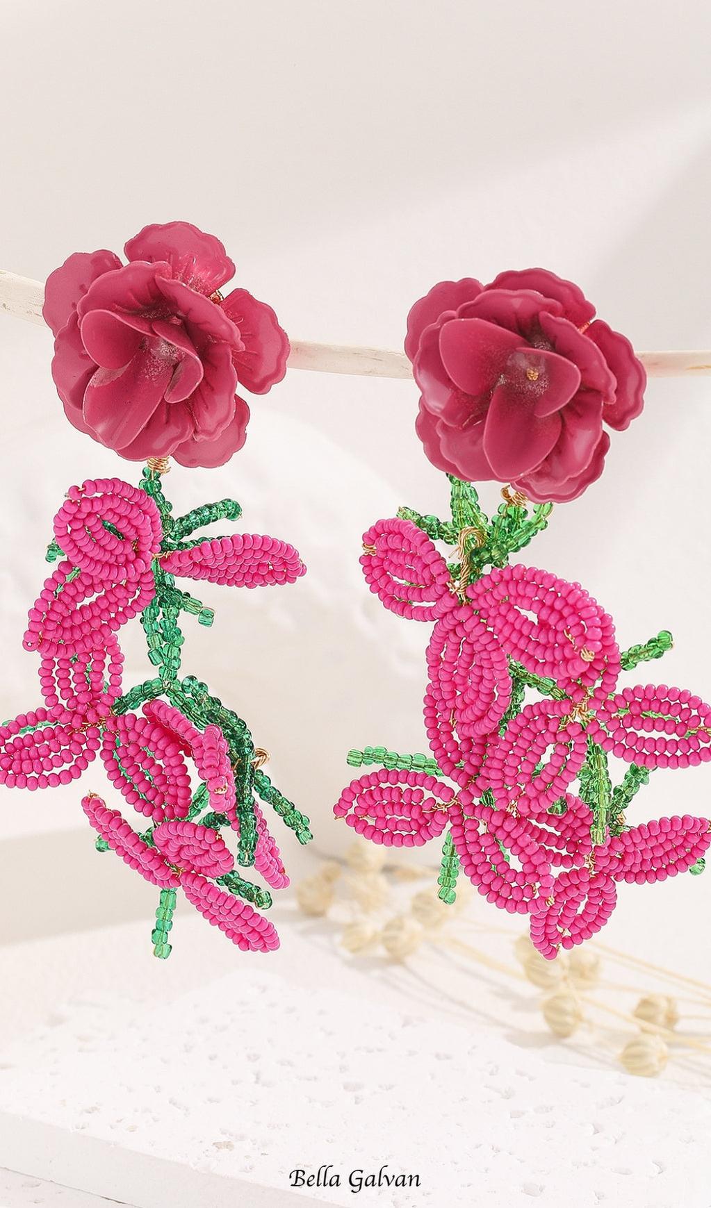 Flowering Girl Women Cybele Rose Red Flower Earrings