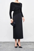 Flowering Girl Women Mirabel A-line Back Slit Taffeta Midi Dress in black