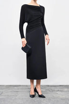 Flowering Girl Women Mirabel A-line Back Slit Taffeta Midi Dress in black