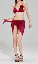 Flowering Girl Women Darina Red Flower Sequin Three-Piece Swimsuit