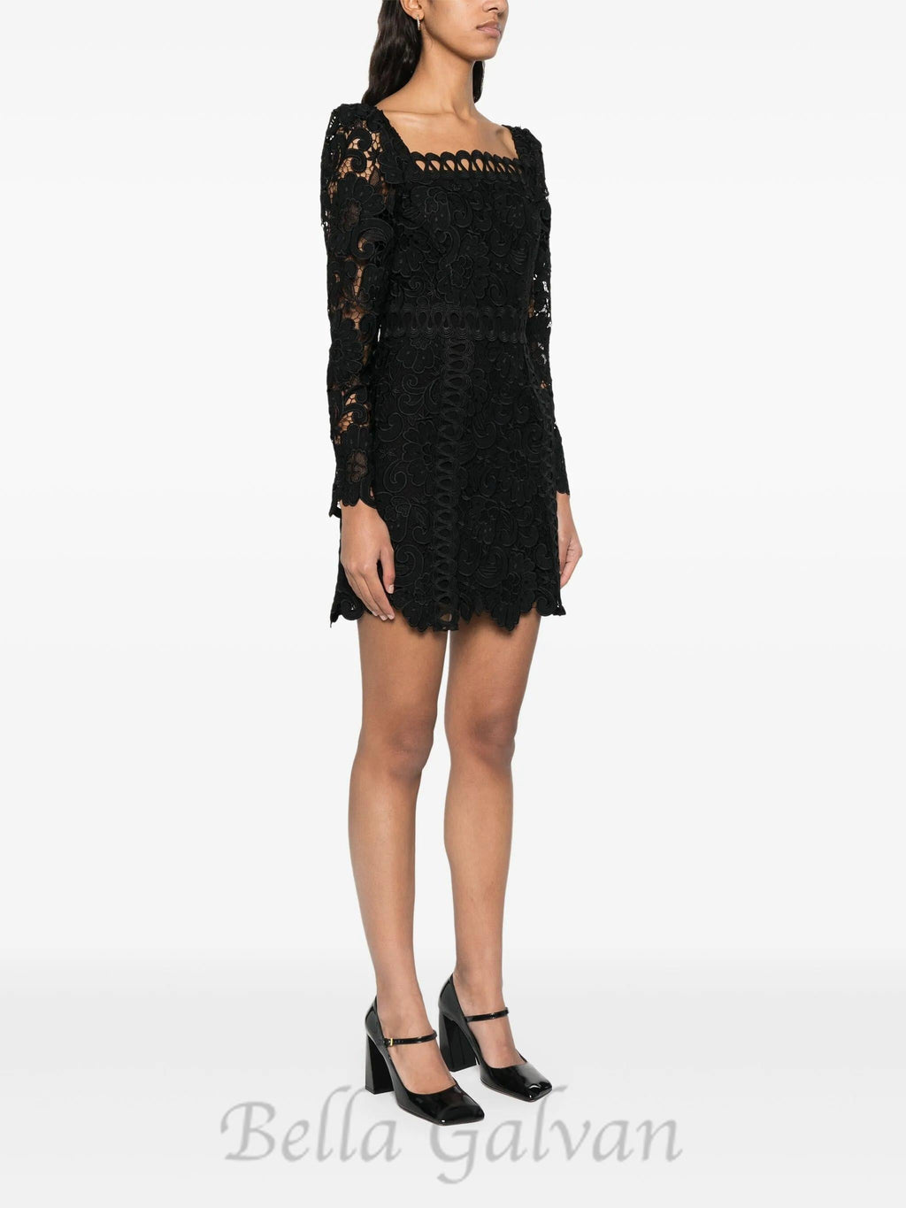 Flowering Girl Women floral-motif hollow lace mini dress in black