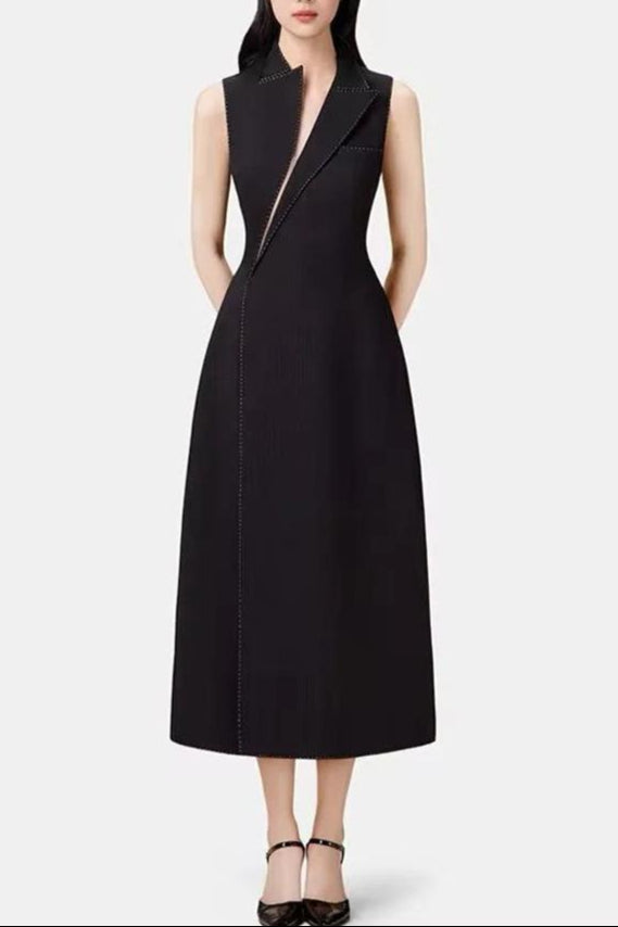 Flowering Girl Women Asymmetric Collar Blazer Midi Dress In Black