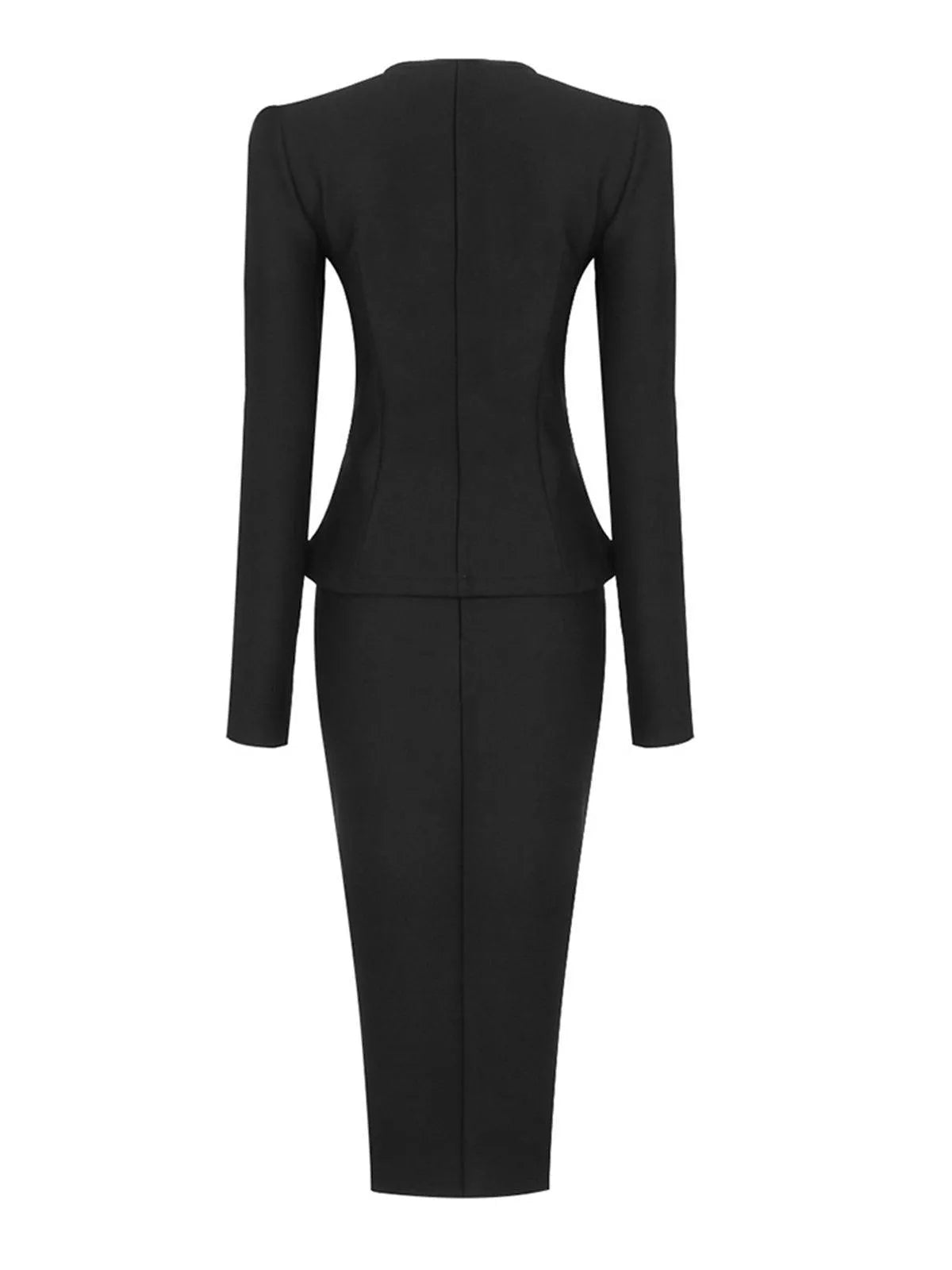 Flowering Girl Women Long Sleeve Single Breasted Bandage Set In Black