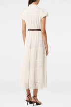 White Adelaide Lace Belted Trim Midi Dress