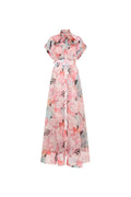 floral print silk organza maxi dress in pink-multi