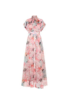 floral print silk organza maxi dress in pink-multi