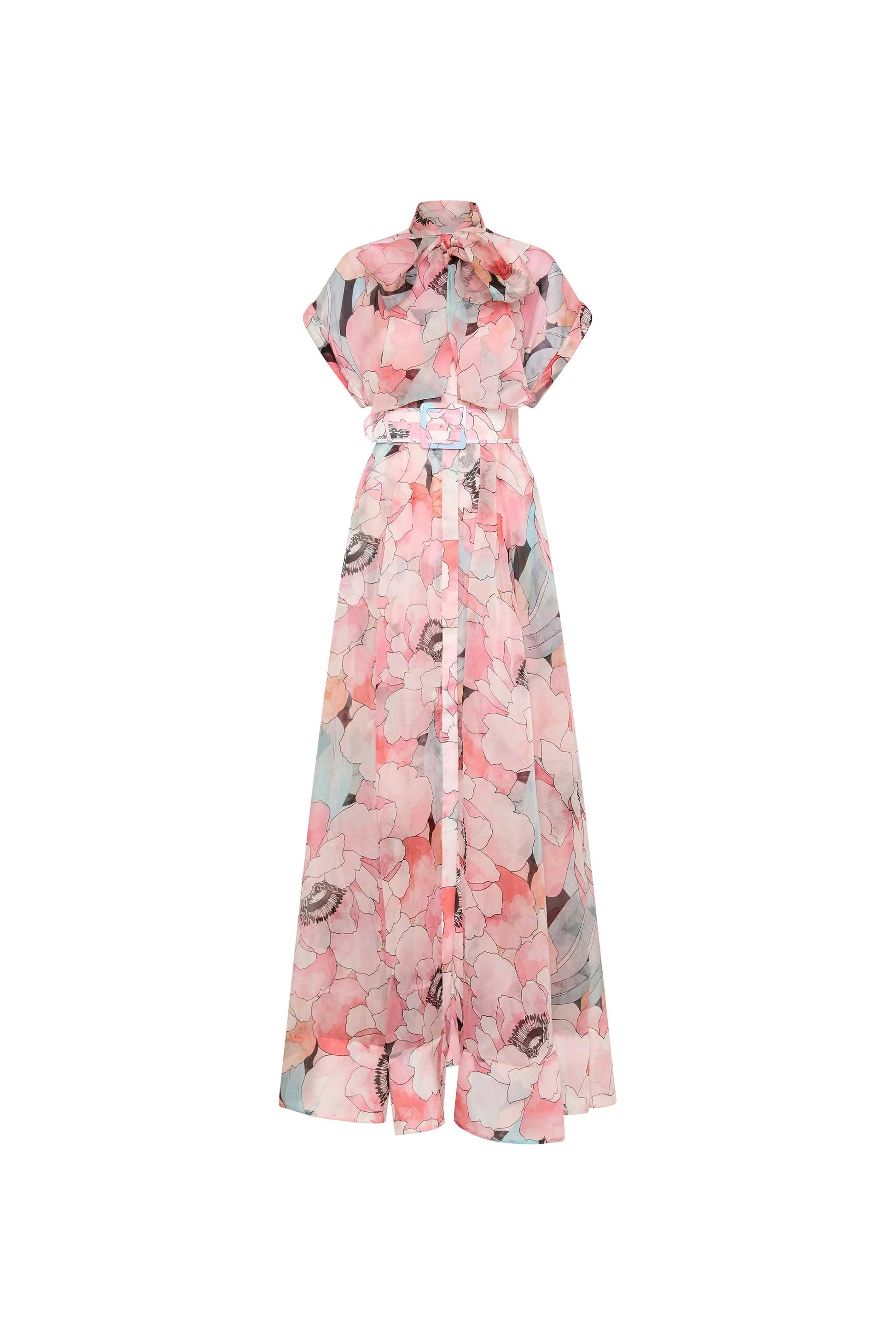 Flowering Girl Women Floral Print Silk Organza Maxi Dress In Pink-Multi