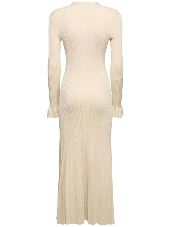 Flowering Girl Women Ribbed viscose lamé midi dress in beige