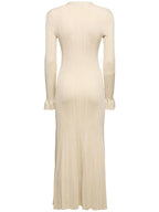 Flowering Girl Women Ribbed viscose lamé midi dress in beige