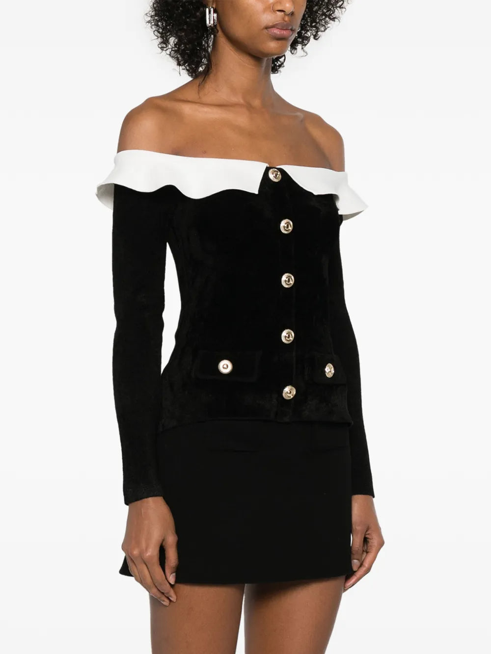 Flowering Girl Women claire chenille knit off shoulder top in black