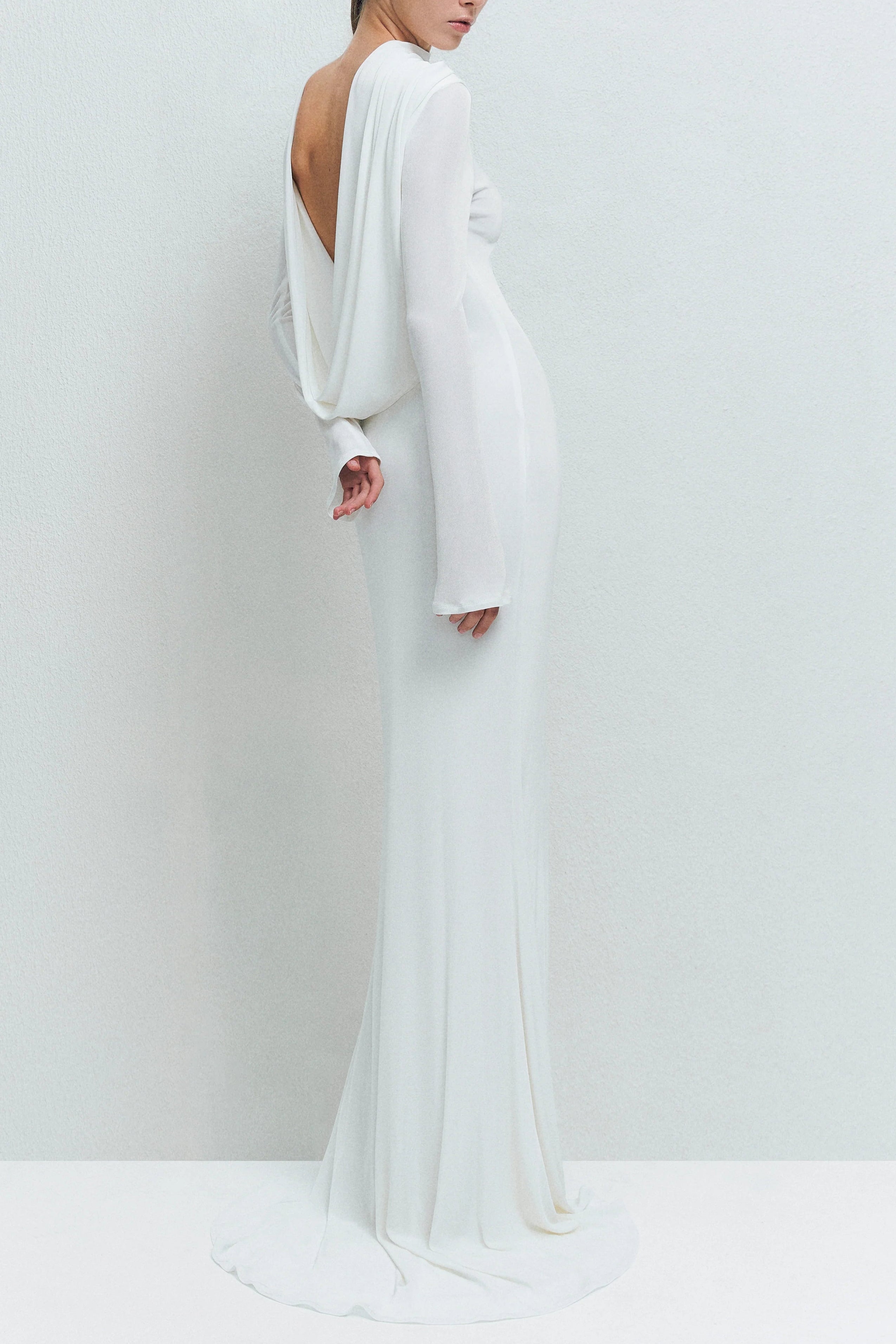gloria DRAPED BACKLESS JERSEY MAXI DRESS in white