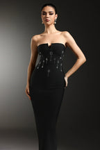 gina black strapless Diamond V-Neck Bandage Maxi Dress