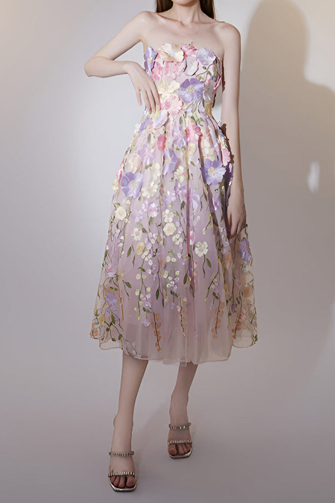 Flowering Girl Women anna floral embroidery midi dress in pastel pink
