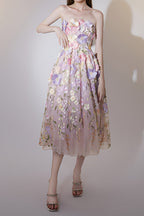 Flowering Girl Women anna floral embroidery midi dress in pastel pink