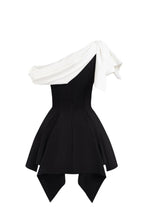 Flowering Girl Women Bow One-Shoulder Mini Dress In Black