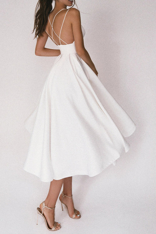 Flowering Girl Women Aisle Soft White Satin Midi Dress