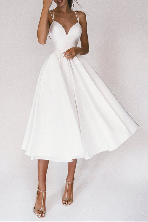Flowering Girl Women Aisle Soft White Satin Midi Dress
