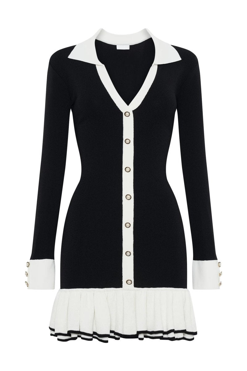 Flowering Girl Women Alexia Contrast Ruffle Bow Mini Knit Dress