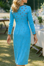 Flowering Girl Women Meroy Square Neck Floral Beading Embroidery Maxi Dress In Sky Blue