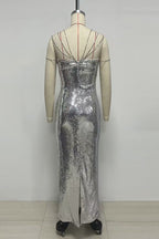 Sequin Rhinestone Strap Mermaid Maxi Gown