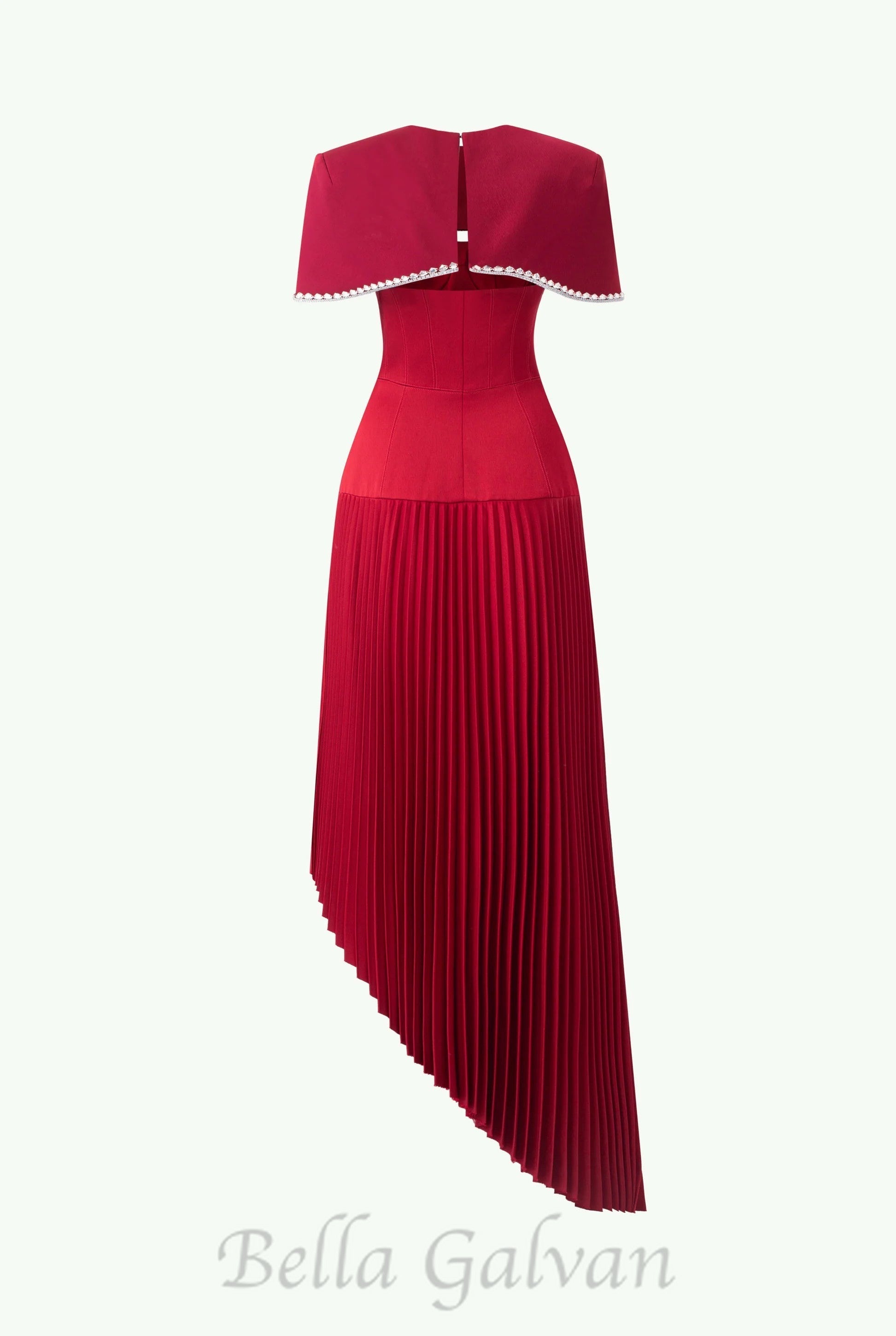 Flowering Girl Women Spaghetti Strap Asymmetric Pleated midi Dress in red