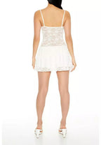 Sheer Lace Bow Mini Dress in white