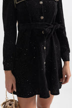 venus black Contrasting Stitching Detail Ribbed Dress