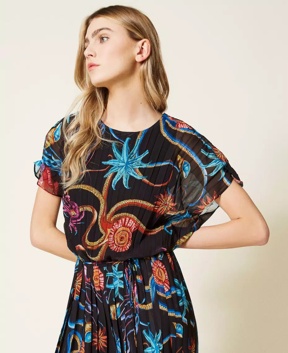 Flowering Girl Women Printed jumpsuit in pleated georgette