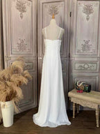 White Chiffon Beaded Empire Waist Evening Gown