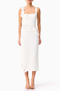 Sabrina 3d Flower Midi Dress In White