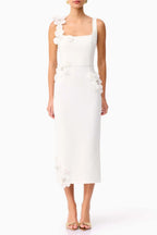 Sabrina 3d Flower Midi Dress In White