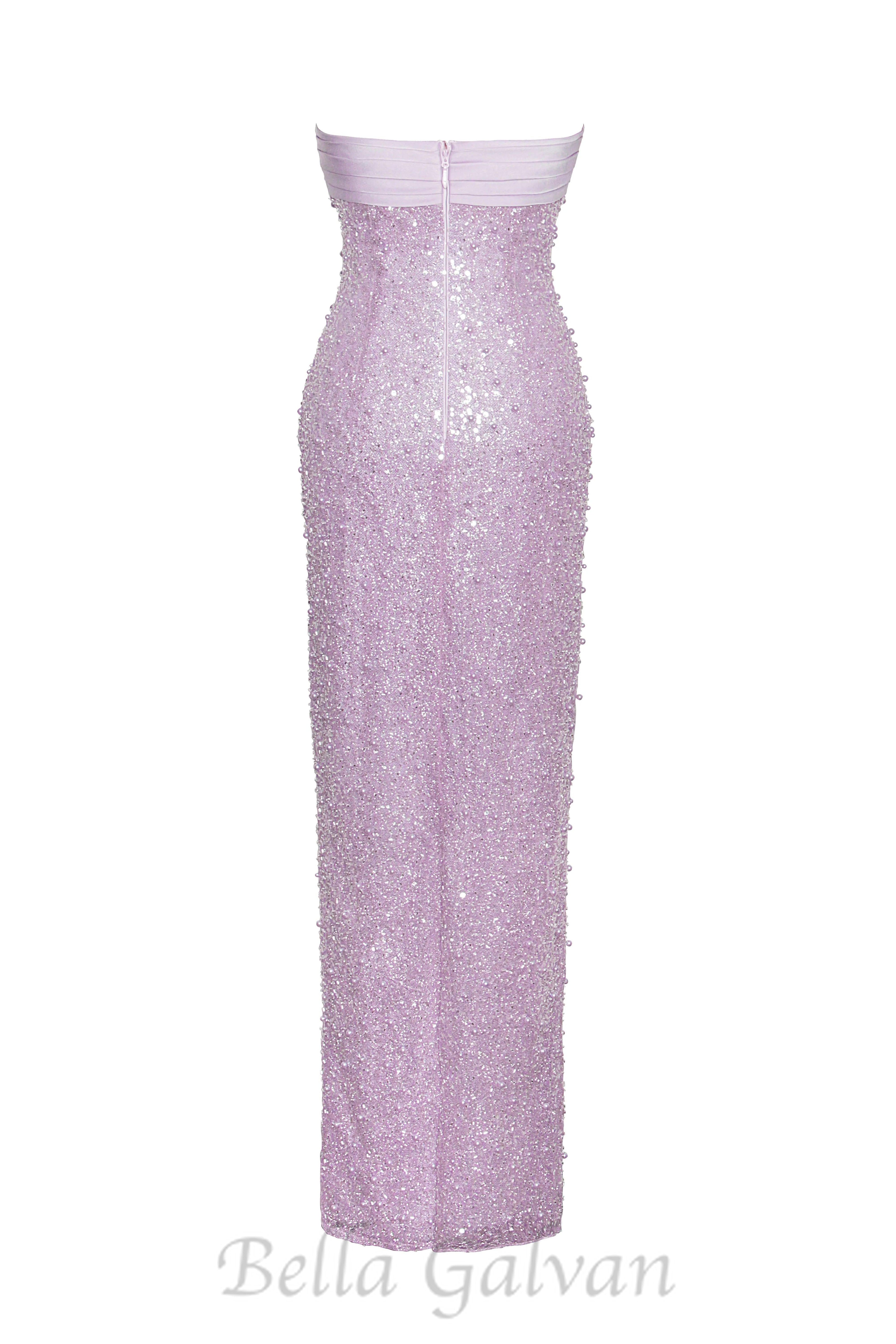Flowering Girl Women PINK SATIN SEQUIN PEARLS BEADED MAXI DRESS