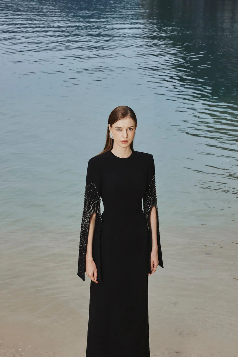 Flowering Girl Women stephanie slit-sleeve bodycon maxi dress in black