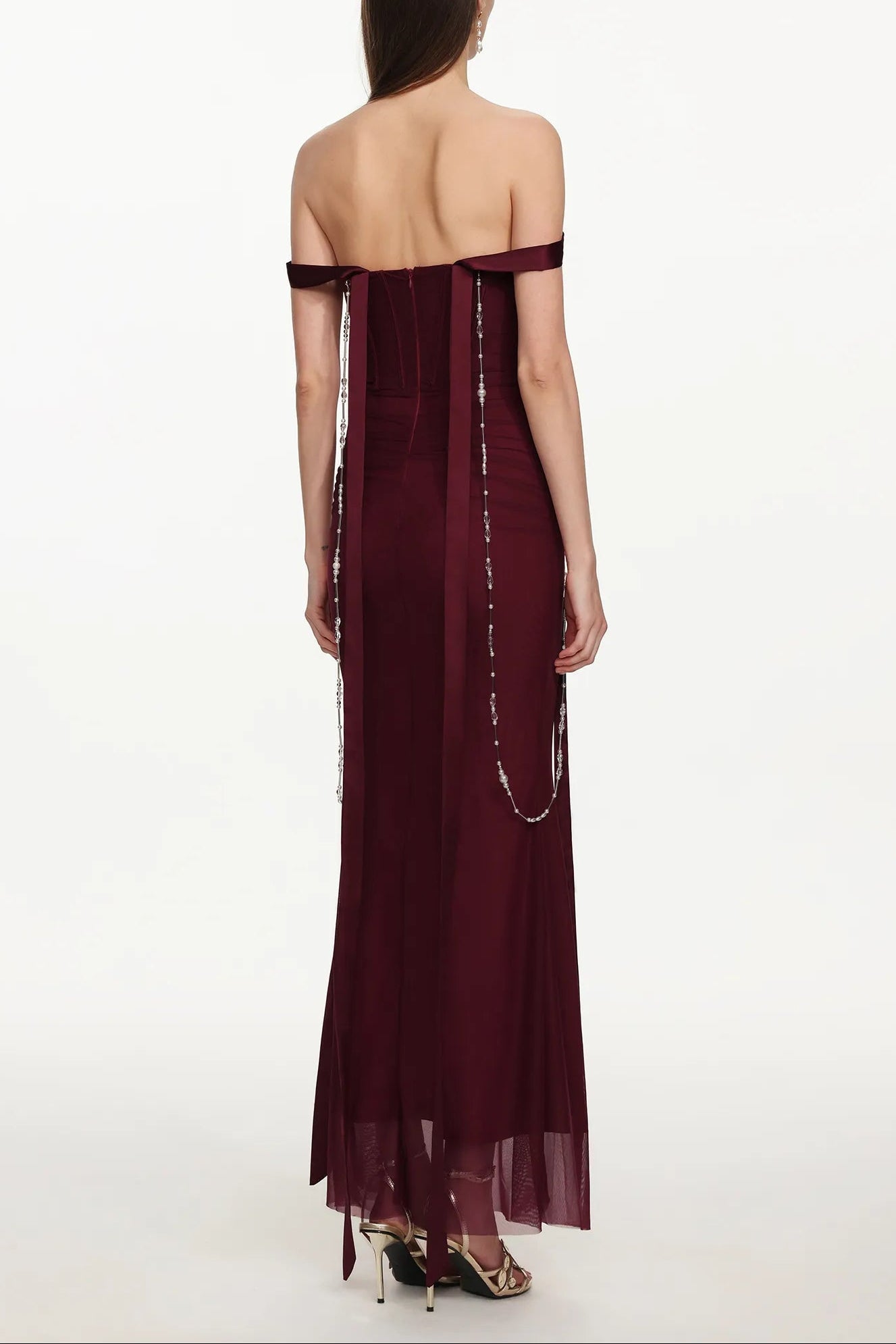 ursula burgundy Sleeveless Ribbon Pleated Maxi Dress