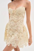 Lace hollow Sleeveless Mini Dress in yellow