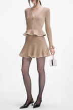 Alisa Gold Lurex Peplum Knit Mini Dress