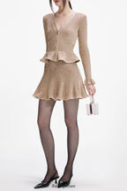 alisa Gold Lurex Peplum Knit Mini Dress