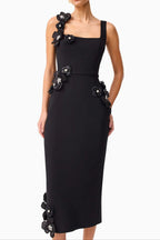 Flowering Girl Women Sabrina 3d Flower Midi Dress In Black