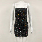 Flowering Girl Women multicolor-crystal embellished black strapless mini dress
