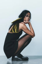 Flowering Girl Women velvet bow mini dress in black